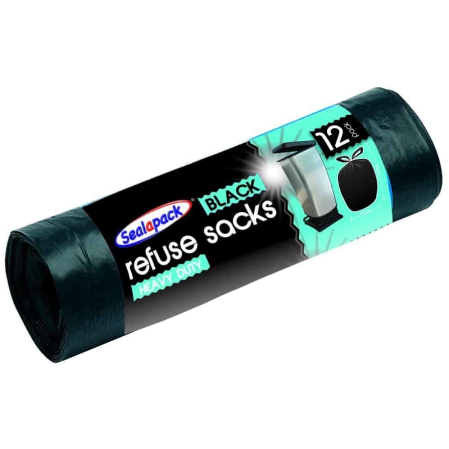 SEAL-A-PACK BLACK REFUSE SACKS - 12 PACK