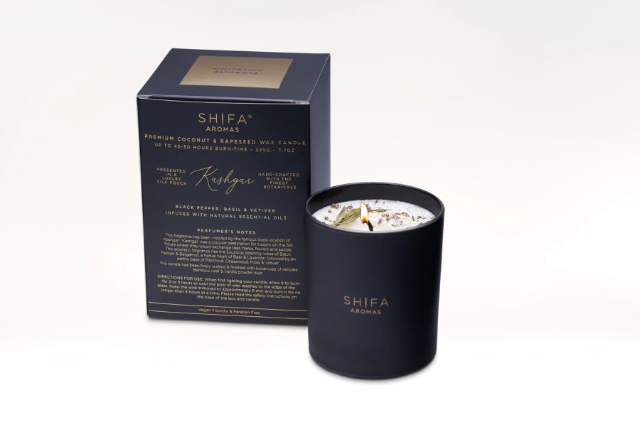 Shifa Aromas Kashgar Ilmkerti í svörtu glasi 30 cl
