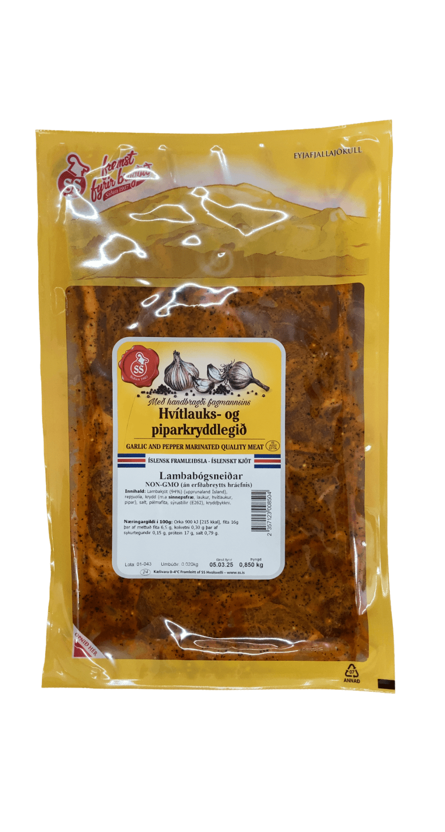 Eyjafjallajökull Hvítlauks- og piparkryddlegið lambabógsneiðar 850 g