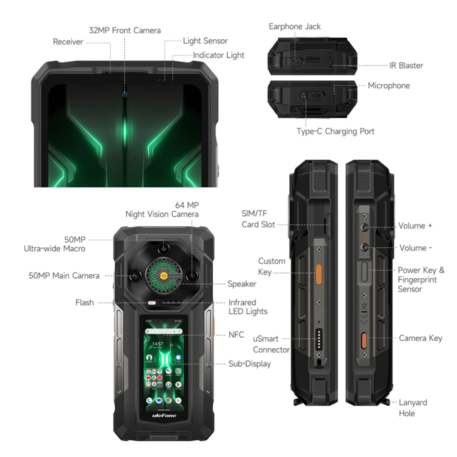 Ulefone Armor 33 Pro 16+512GB vinnusími m. aukaskjá