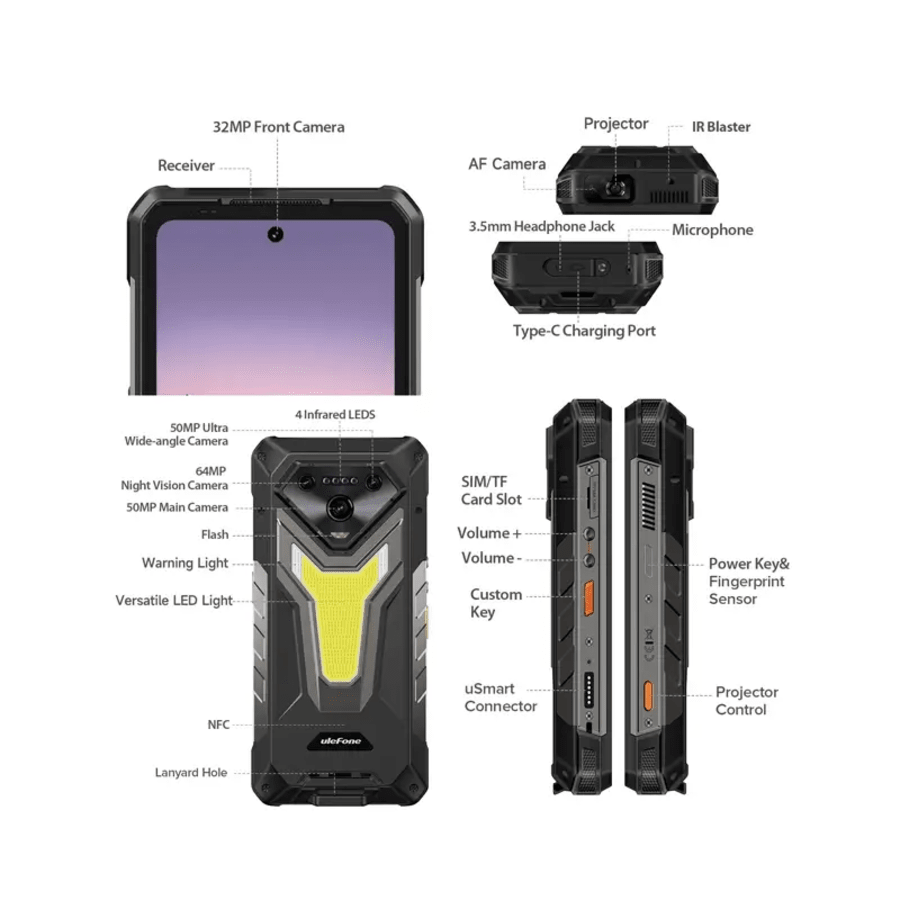 Ulefone Armor 34 Pro 16+512GB 5G vinnusími m. skjávarpa