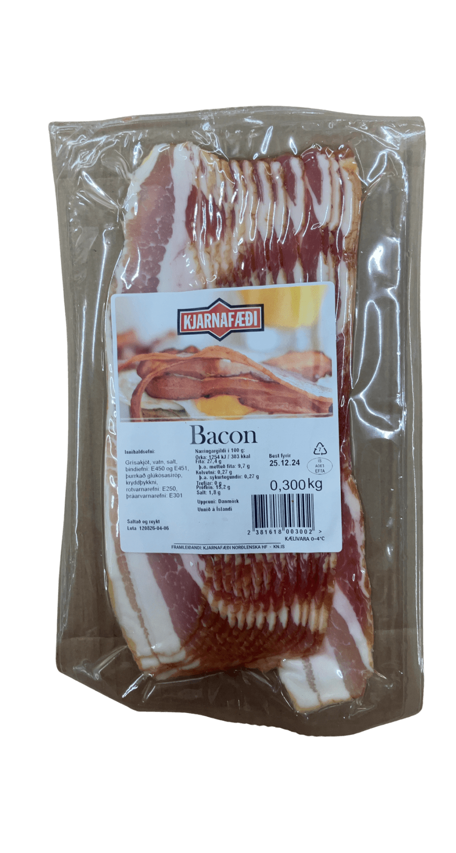 Kjarnafæði Bacon Saltað og reykt 300 g