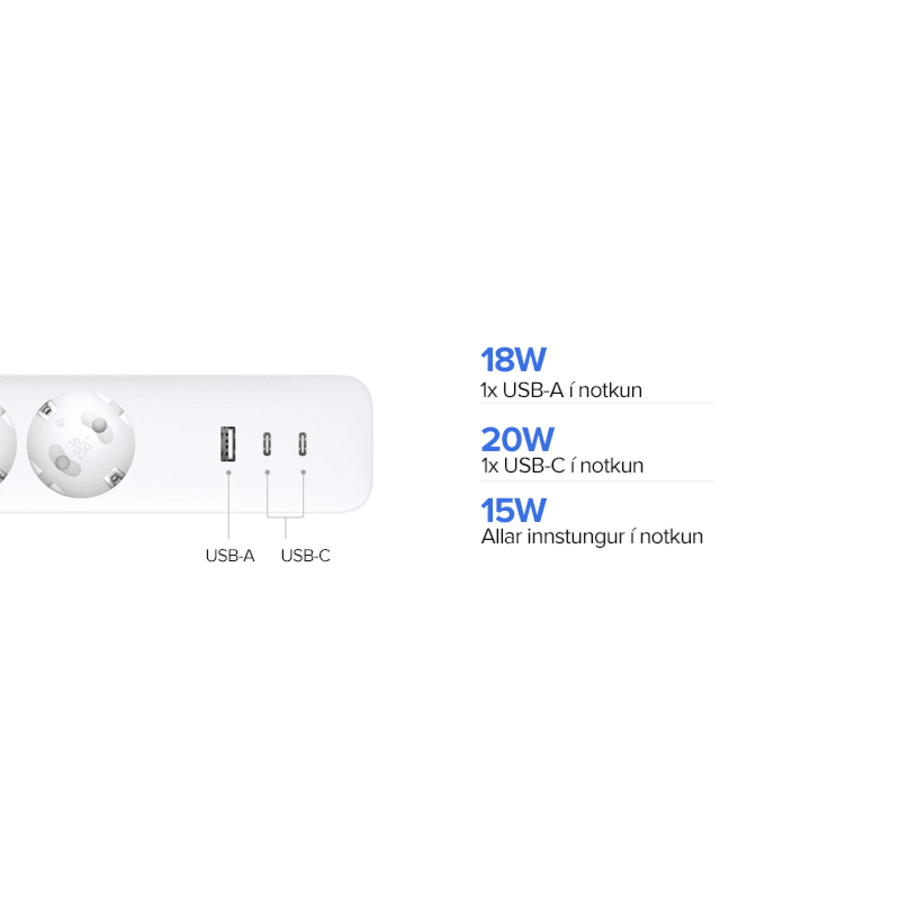 Xiaomi 20W Power Strip fjöltengi (2C1A)