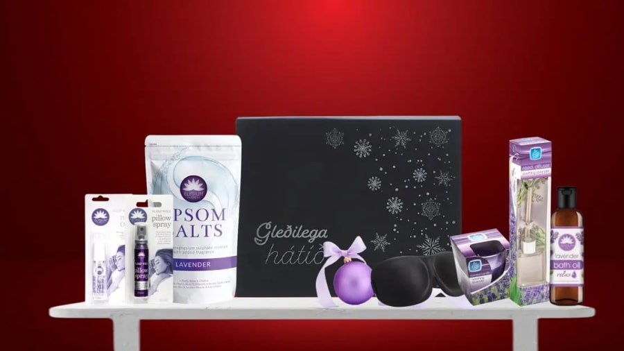 Elysium Spa & Pan Aroma lavender svefngæði og Escenti Happy Feets jólagjafaöskjur