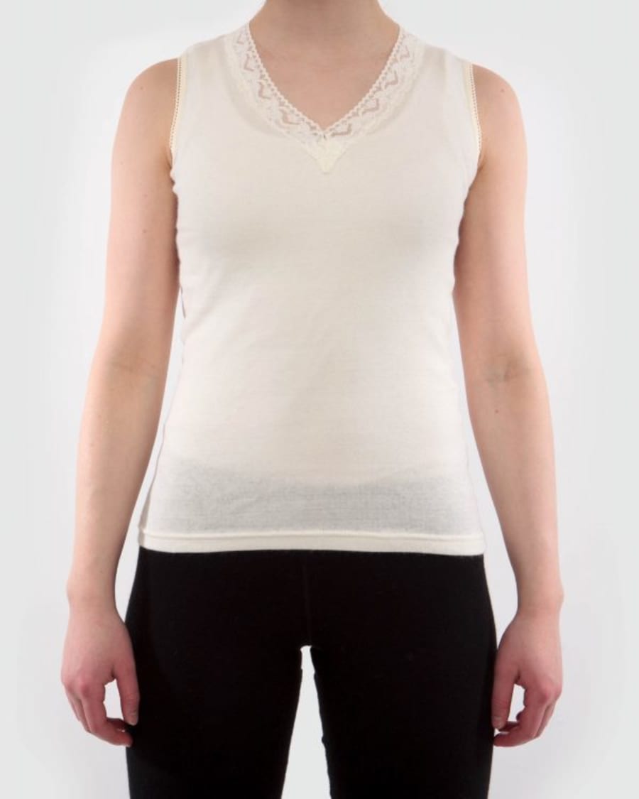 sleeveless undershirt with lace, white