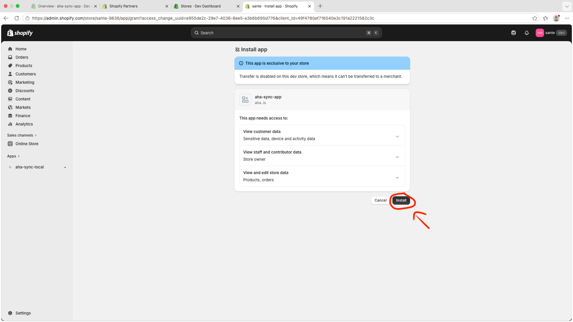 Install app confirmation