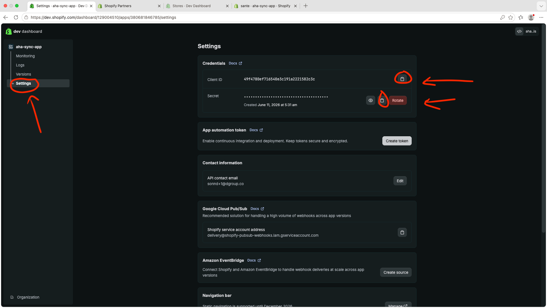 Copy Client ID and Secret
